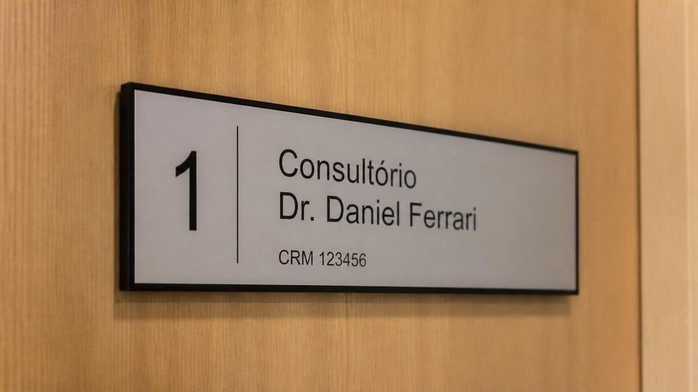 Placa de sinalização de consultório na porta